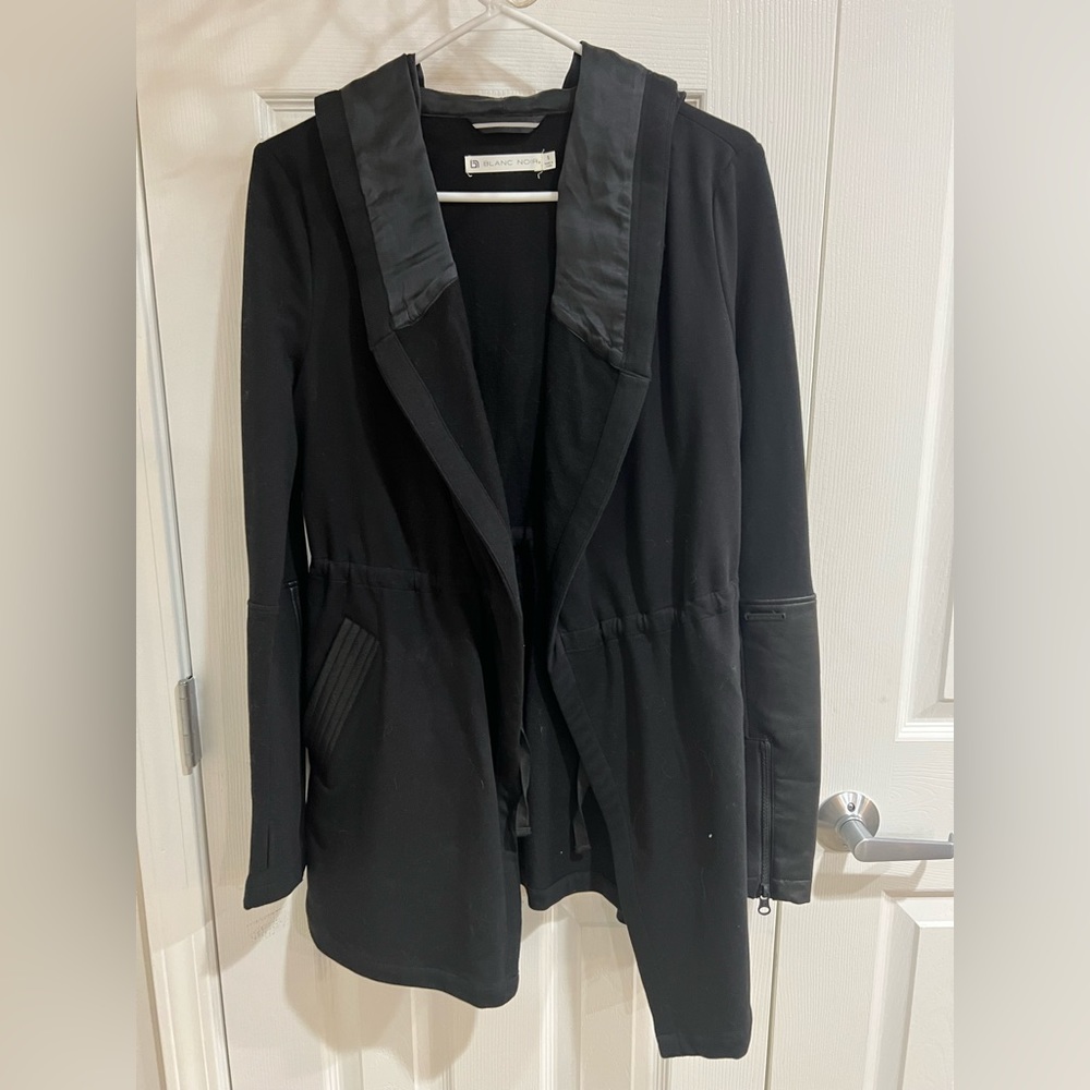 Blanc Noir cardigan with faux leather sleeves small